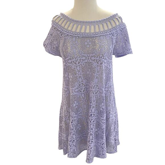 Size Small Free People Holy Mountain Lilac Open Knit Crochet Dress Lined - Picture 1 of 8